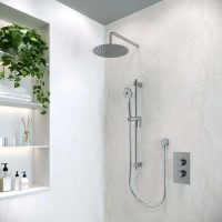 Chrome Dual Outlet Wall Mounted Thermostatic Mixer Shower with Hand Shower - Axel
