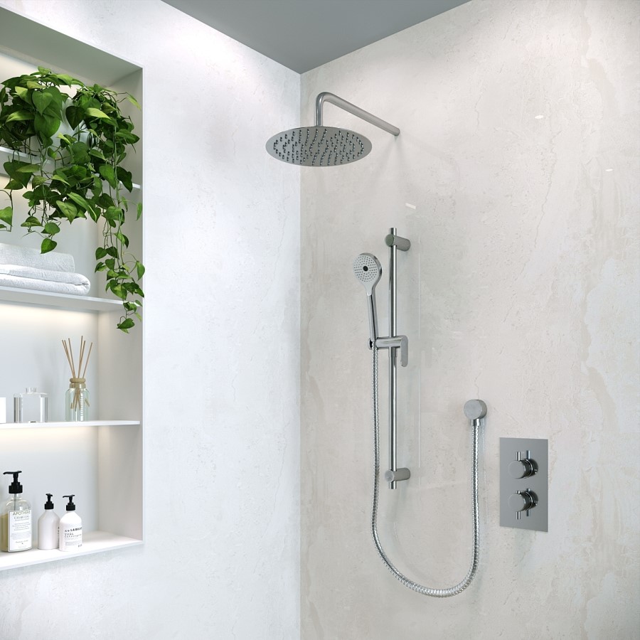 Chrome Dual Outlet Wall Mounted Thermostatic Mixer Shower with Hand Shower - Axel