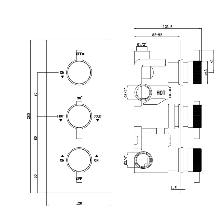Chrome Dual Outlet Ceiling Mounted Thermostatic Mixer Shower with Hand Shower - Axel