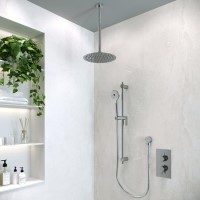 Chrome Dual Outlet Ceiling Mounted Thermostatic Mixer Shower with Hand Shower - Axel
