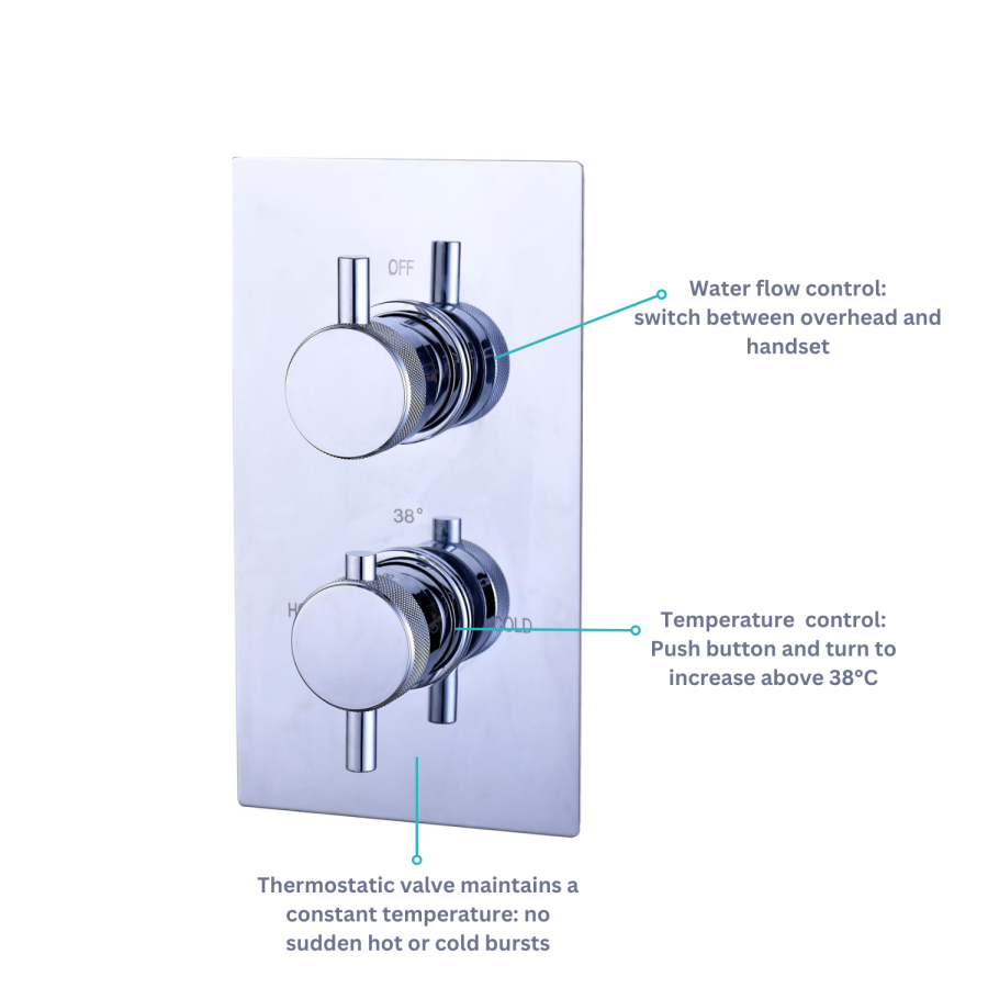 Chrome Dual Outlet Ceiling Mounted Thermostatic Mixer Shower with Hand Shower - Axel