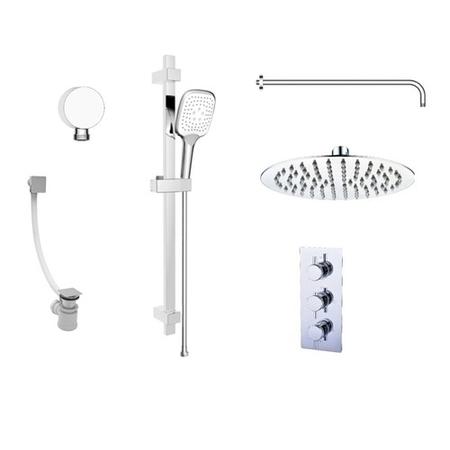 Chrome Triple Outlet Wall Mounted Thermostatic Mixer Shower with Hand Shower & Overflow Bath Filler - Axel