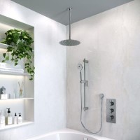 Chrome Dual  Outlet Ceiling Mounted Thermostatic Mixer Shower with Hand Shower - Axel