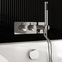 Chrome 2 Outlet Thermostatic Mixer Shower Set with Overflow Bath Filler - Arissa