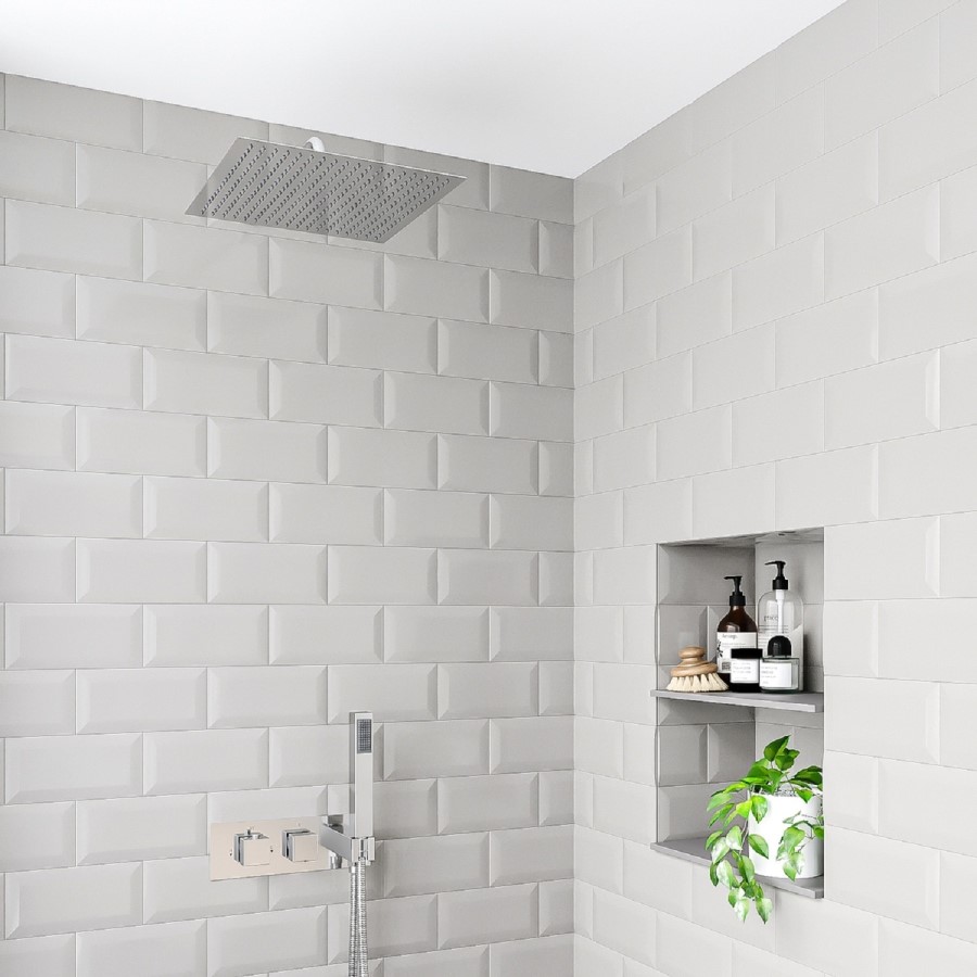 Chrome 2 Outlet  Wall Mounted Thermostatic Mixer Shower Set with Hand Shower - Cube