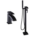 BUN/BeBa_27764/90690 Matt Black Waterfall Freestanding Tap & Basin Tap Pack - Wave