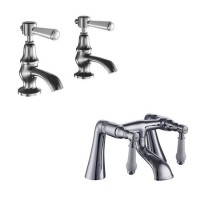 Chrome Traditional Basin Pillar Taps & Bath Filler Tap Pack - Helston Chrome Traditional Basin Pillar Taps & Bath Filler Tap Pack - Helston