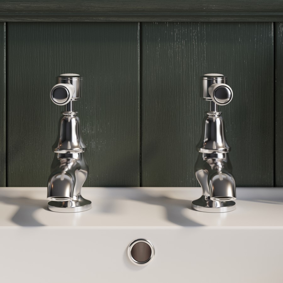 Chrome Traditional Basin Pillar Taps & Bath Filler Tap Pack - Helston
