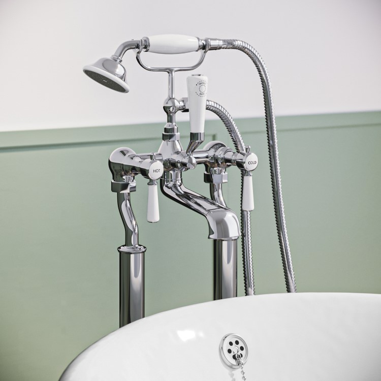Chrome Freestanding Bath Shower Mixer Tap - Helston - Better Bathrooms