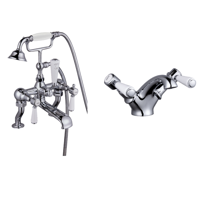 Chrome Bath Shower and Basin Tap Pack - Helston