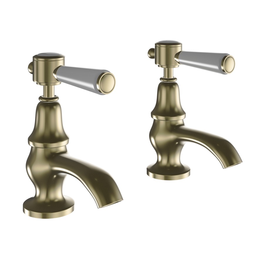 Brushed Brass Traditional Basin Pillar Taps & Bath Filler Tap Pack - Helston