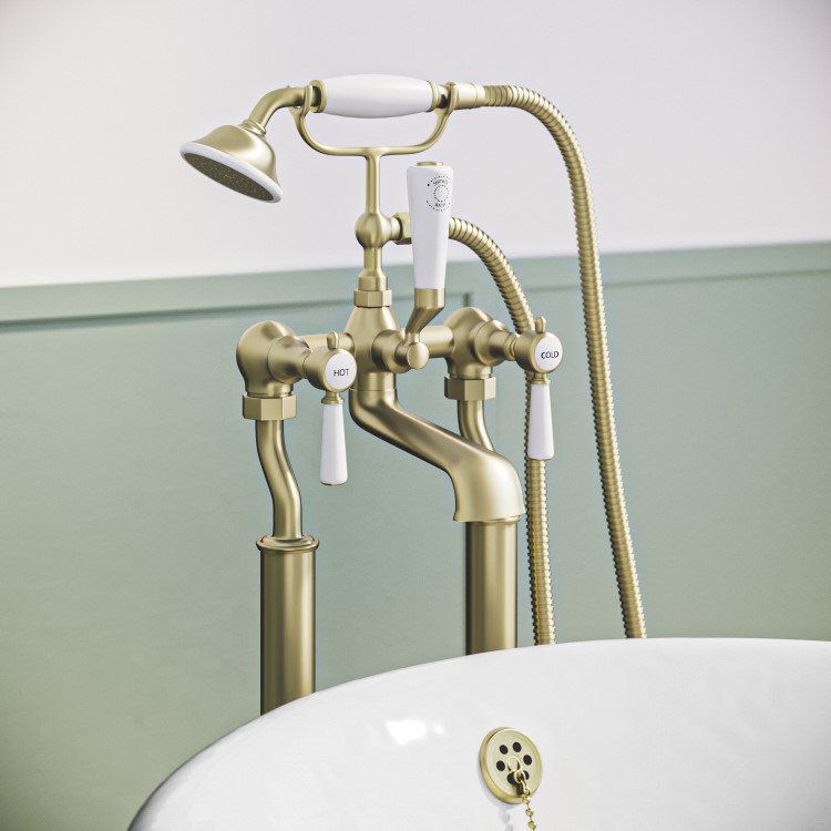 Gold Freestanding Bath Shower Mixer Tap - Helston - Better Bathrooms