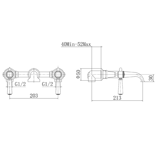 Gold Wall Mounted Bath Shower and Basin Tap Pack - Helston