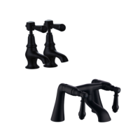 Matt Black Traditional Basin Pillar Taps & Bath Filler Tap Pack - Helston Matt Black Traditional Basin Pillar Taps & Bath Filler Tap Pack - Helston
