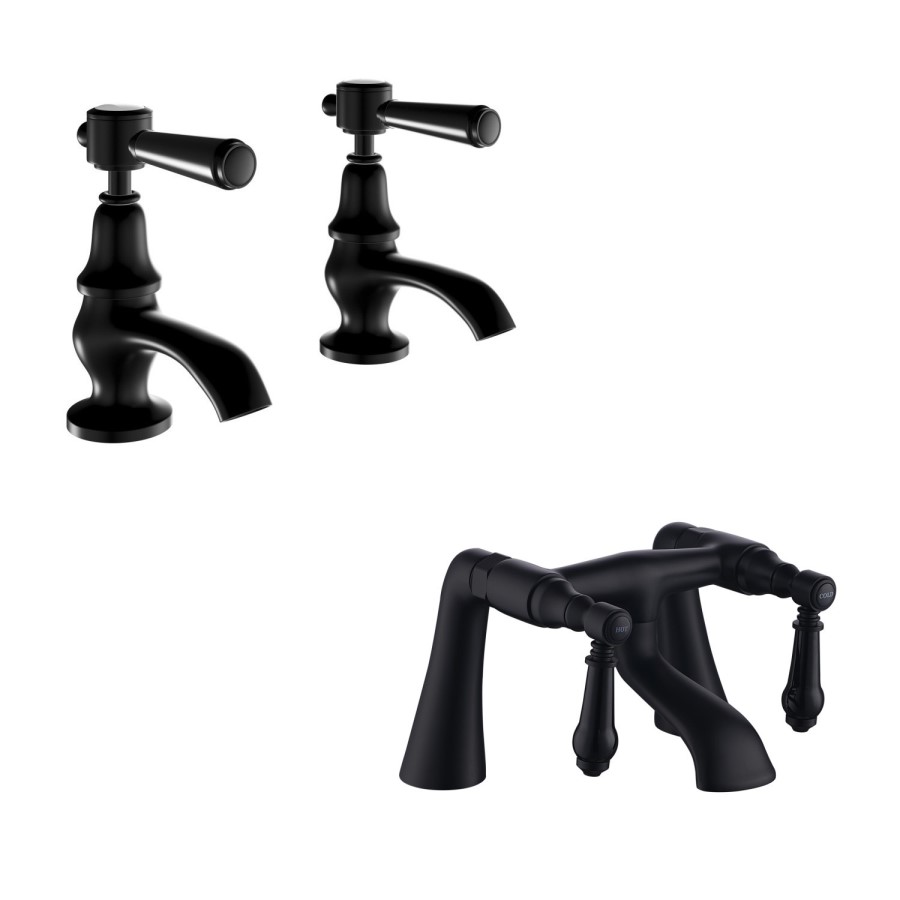 GRADE A1 - Black Basin Pillar Taps - Helston