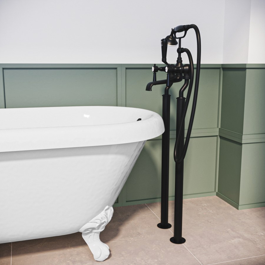 Grade A2 - Black Freestanding Bath Shower Mixer Tap - Helston