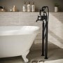 Black Freestanding Bath Shower Mixer Tap with Stand Pipes - Helston