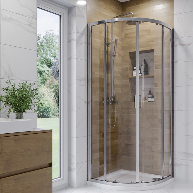 Grade A2 - Chrome 6mm Glass Quadrant Shower Enclosure with Shower Tray 800mm - Carina
