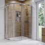 Chrome 6mm Glass Left Hand Offset Quadrant Shower Enclosure with Shower Tray 900x760mm - Carina