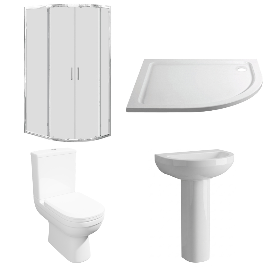 900 x 760mm Right Hand Offset Quadrant Shower Enclosure Suite with Toilet & Basin - Carina