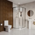 BUN/BeBa_28016/86581 900 x 760mm Right Hand Offset Quadrant Shower Enclosure Suite with Toilet & Basin - Carina