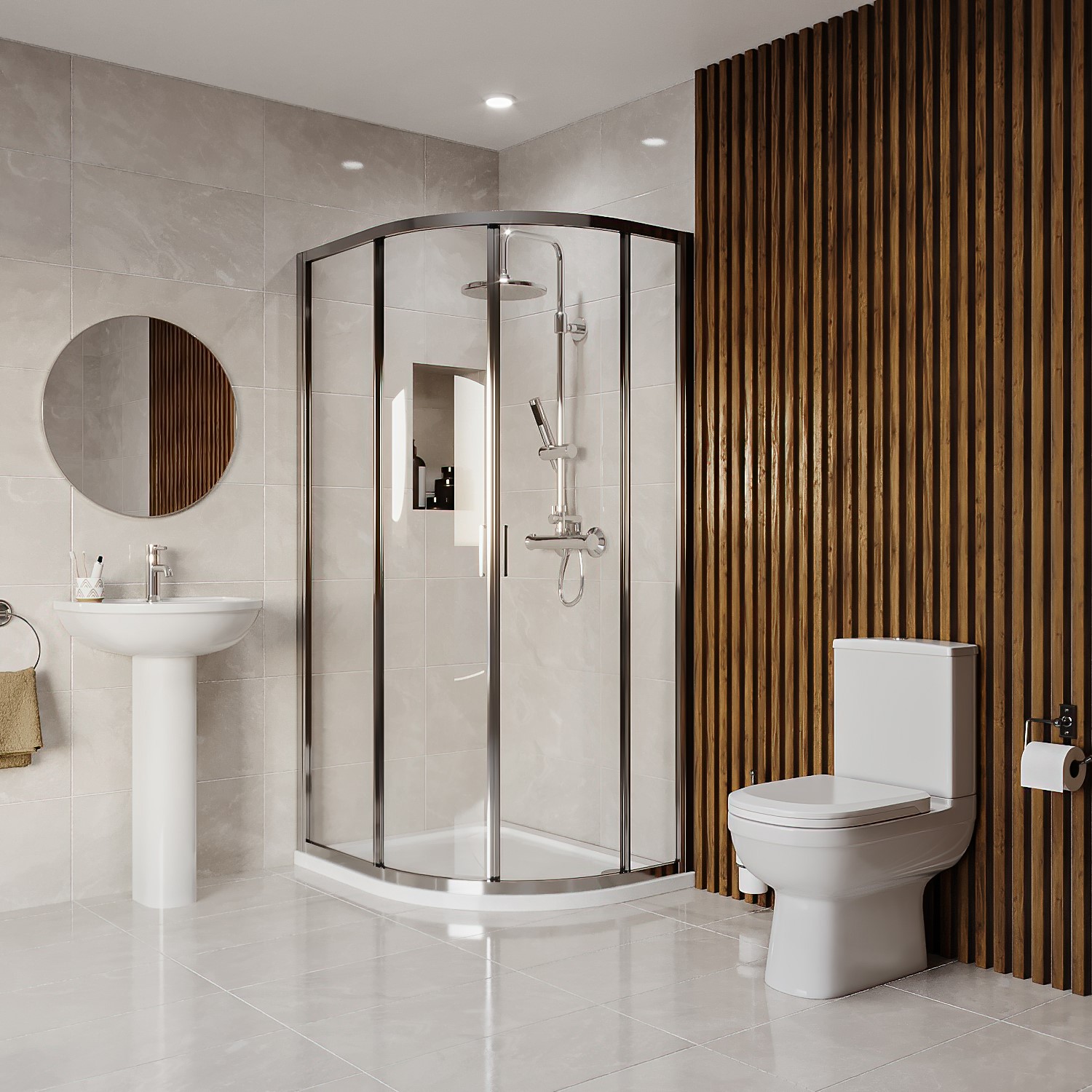 Carina White 900 X 760Mm Left Hand Offset Quadrant Shower Enclosure Suite With Toilet & Basin