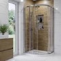 1000x800mm Chrome 6mm Glass Left Hand Offset Quadrant Shower Enclosure with Shower Tray - Carina