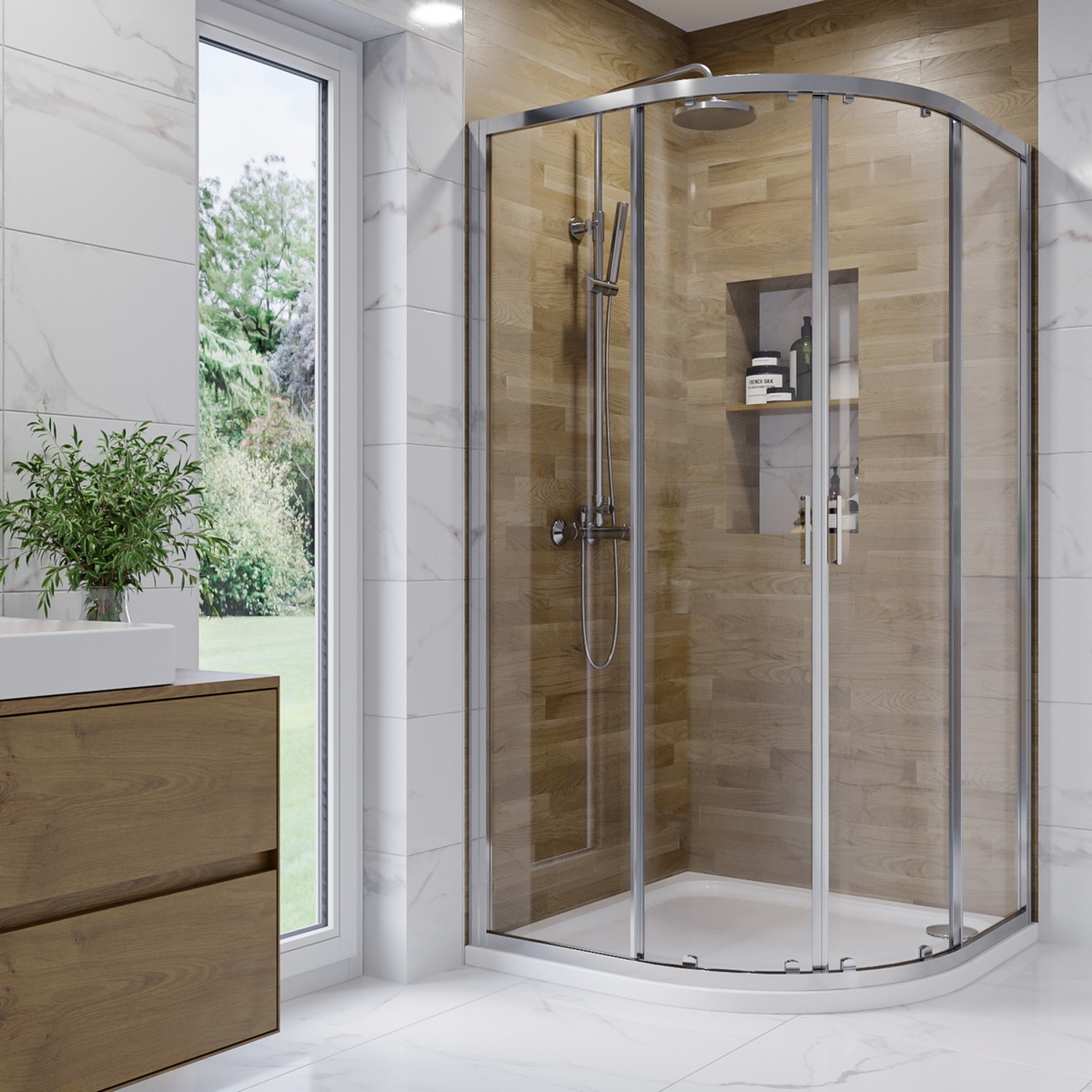 Photos - Shower Enclosure Chrome 6mm Glass Right Hand Offset Quadrant  with Shower Tray 1000x800mm - Carina Chrome BUN/BeBa28017/83741