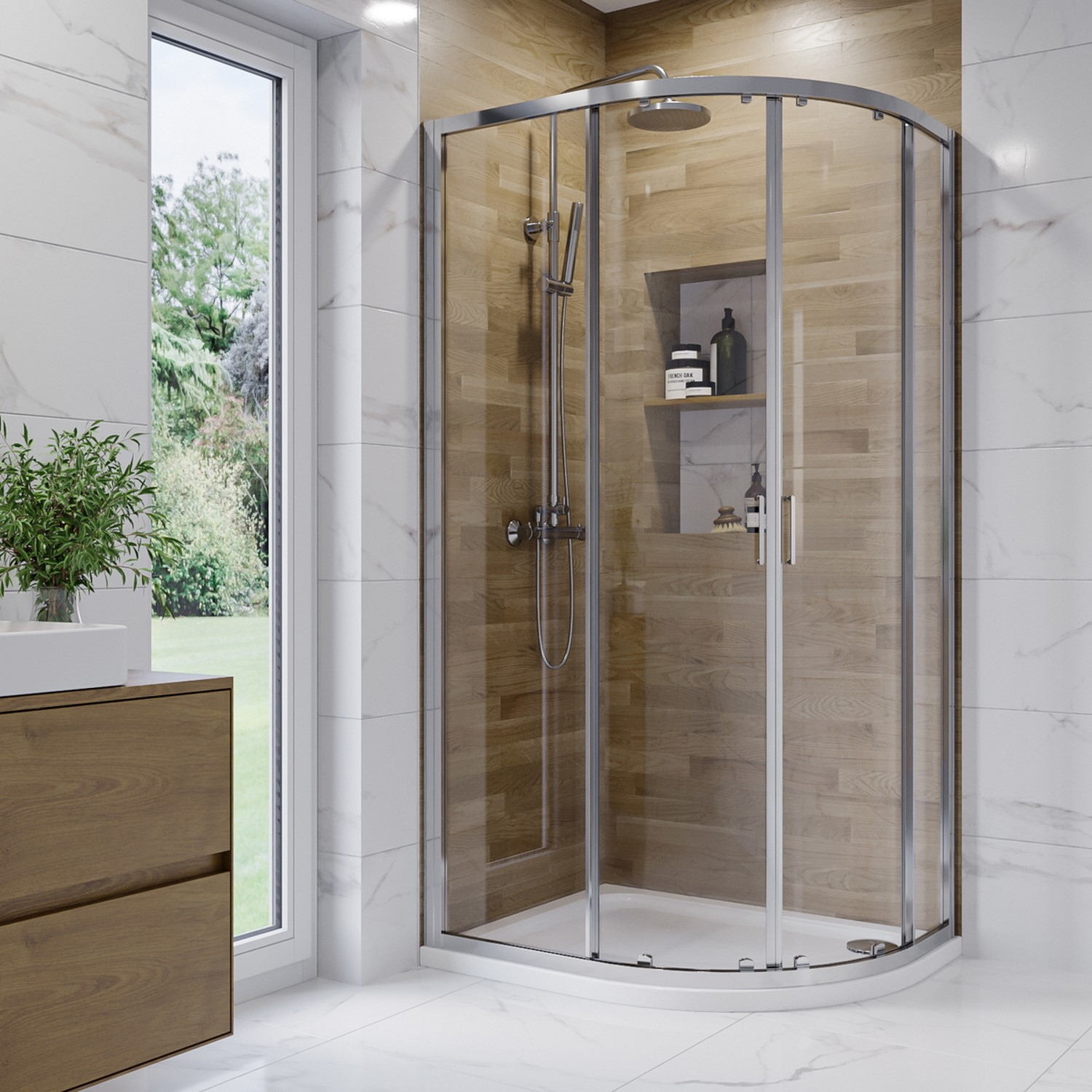 1000 x 800mm Left Hand Offset Quadrant Shower Enclosure Suite with