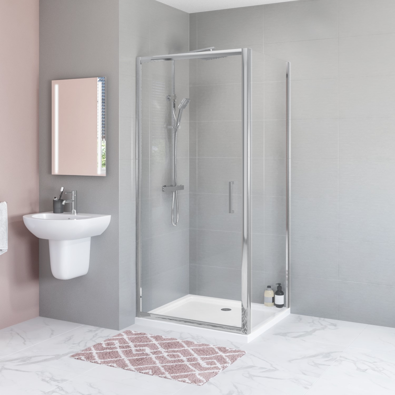 Grade A1 800 Square Hinged Shower Door and 800 Side Panel Carina