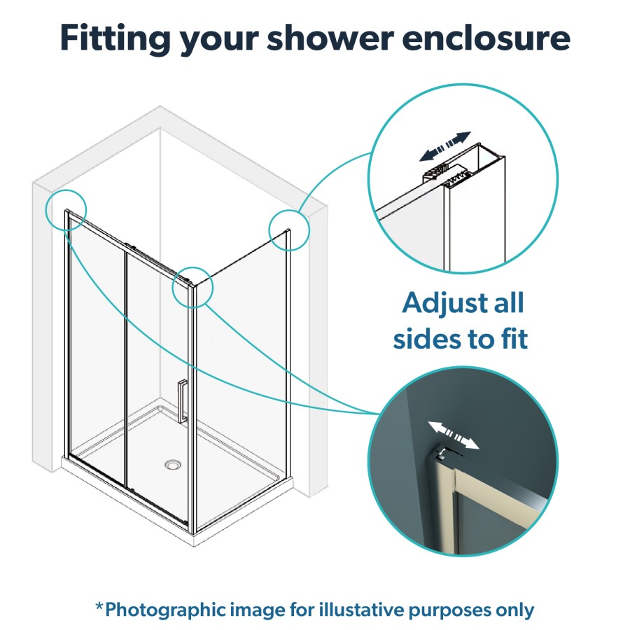 Chrome 6mm Glass Rectangular Sliding Shower Enclosure 1100x700mm - Carina