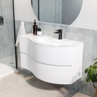 1000mm White Wall Hung Right Hand Curved Vanity Unit with Basin  - Tulum