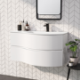 Grade A2 - 1000mm White Wall Hung Right Hand Curved Vanity Unit with Basin - Tulum