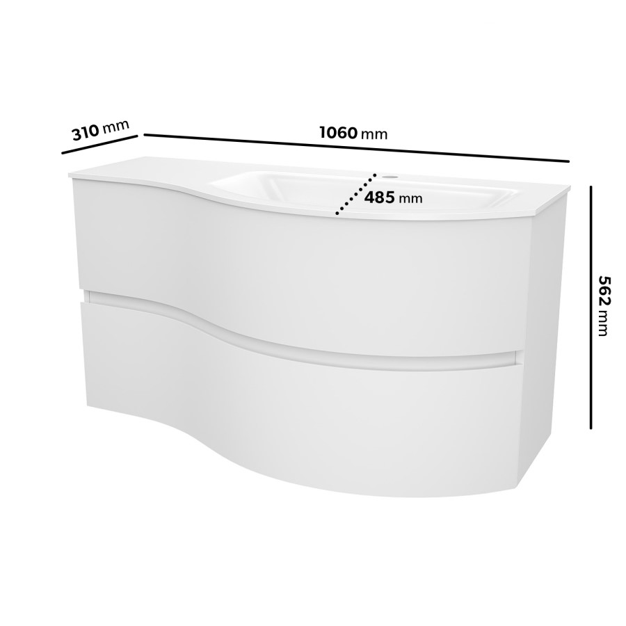 1000mm White Wall Hung Right Hand Curved Vanity Unit with Basin  - Tulum