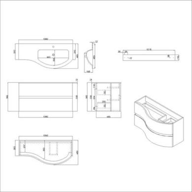 Grade A2 - 1000mm White Wall Hung Right Hand Curved Vanity Unit with Basin - Tulum