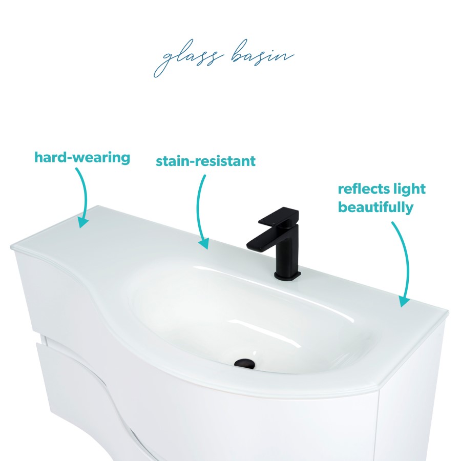 1000mm White Wall Hung Right Hand Curved Vanity Unit with Basin  - Tulum