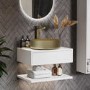 600mm White Wall Hung Countertop Vanity Unit with Brass Basin and Shelves - Lugo