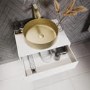 600mm White Wall Hung Countertop Vanity Unit with Brass Basin and Shelves - Lugo