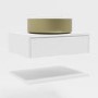 600mm White Wall Hung Countertop Vanity Unit with Brass Basin and Shelves - Lugo
