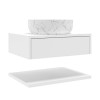 600mm White Wall Hung Countertop Vanity Unit with White Marble Effect Basin and Shelves - Lugo
