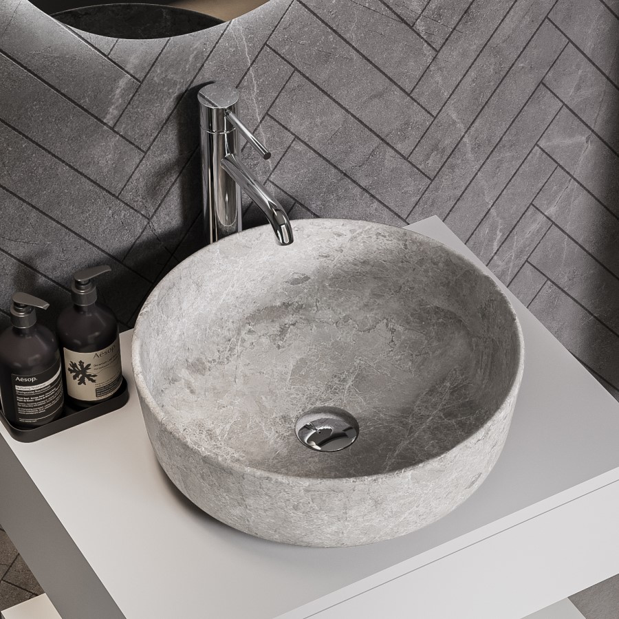 600mm White Wall Hung Countertop Vanity Unit with Stone Effect Basin and Shelf - Lugo