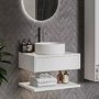 600mm White Wall Hung Countertop Vanity Unit with Chevron Basin and Shelves - Lugo