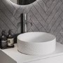 600mm White Wall Hung Countertop Vanity Unit with Chevron Basin and Shelves - Lugo