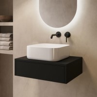 600mm Black Wall Hung Countertop Vanity Unit with Curved Square Basin - Lugo