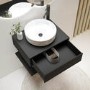 600mm Black Wall Hung Countertop Vanity Unit with White Marble Effect Basin and Shelf - Lugo