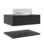 600mm Black Wall Hung Countertop Vanity Unit with White Marble Effect Basin and Shelf - Lugo