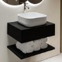 600mm Black Wall Hung Countertop Vanity Unit with White Square Basin and Shelf - Lugo