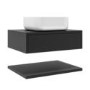 600mm Black Wall Hung Countertop Vanity Unit with White Square Basin and Shelf - Lugo
