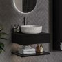 600mm Black Wall Hung Countertop Vanity Unit with Stone Effect Basin and Shelf - Lugo