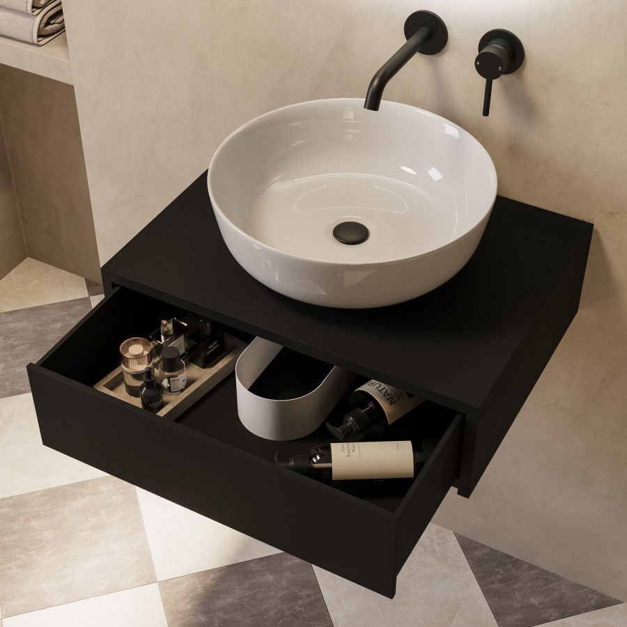 600mm Black Wall Hung Countertop Vanity Unit with Basin - Lugo